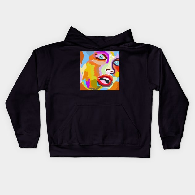 Woman's Face Pop Art Style Kids Hoodie by jazzworldquest